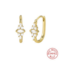 925 Silver Gold-Tone Crystal Small Hoop Earrings