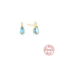 Blue Topaz Gold Prong Drop Earrings
