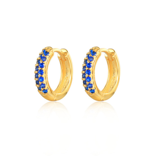 Gold-Plated Blue Cubic Zirconia Huggie Earrings