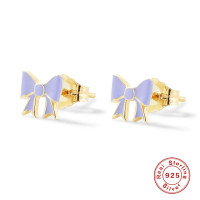 925 Silver Lavender Bow Stud Earrings