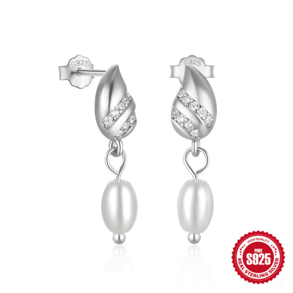 Sterling Silver Pavé Pearl Drop Earrings