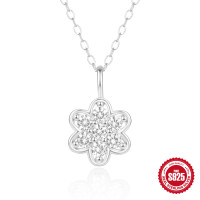 Sterling Silver Floral Cubic Zirconia Pendant Necklace