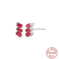 925 Silver Geometric Red Stone Stud Earrings