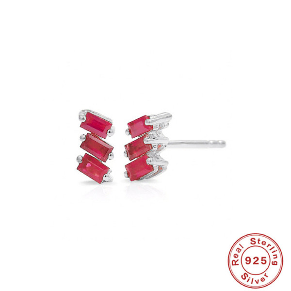 925 Silver Geometric Red Stone Stud Earrings