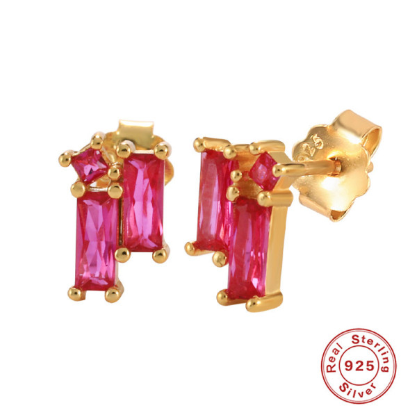 Gold-Plated Red Stone Stud Earrings