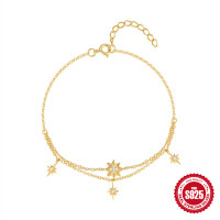 Gold-Plated Star Charm Bracelet with Pavé Accents