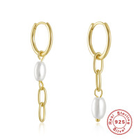 925 Silver Gold Pearl Dangle Earrings