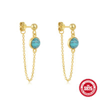 Gold-Plated Turquoise Chain Earrings