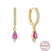 Gold-Finish Pink Teardrop Huggie Earrings