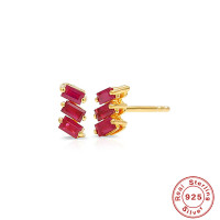 925 Silver Ruby Geometric Stud Earrings