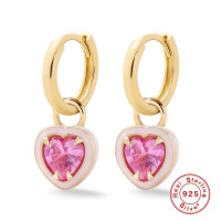 Gold-Plated Pink Heart Huggie Earrings