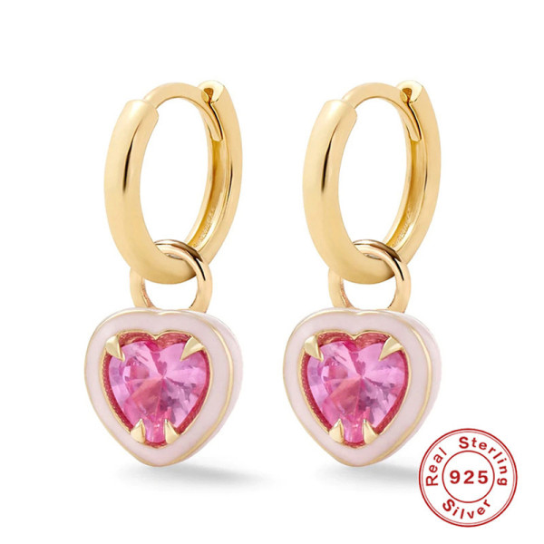 Gold-Plated Pink Heart Huggie Earrings