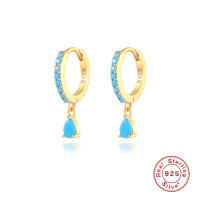 Gold-Plated Turquoise Pavé Hoop Earrings