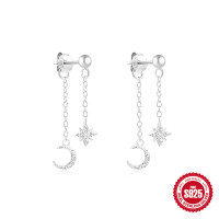 925 Silver Moon and Star Drop Earrings