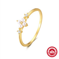 Gold-Tone Floral Pearl Ring