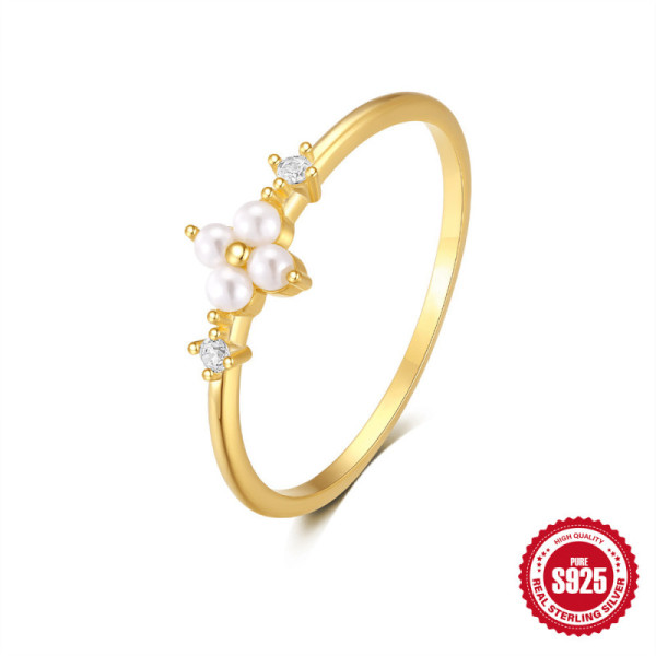 Gold-Tone Floral Pearl Ring