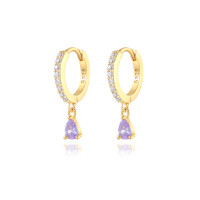 Gold-Plated S925 Huggie Earrings with Lavender Drop