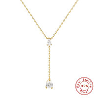 925 Silver Gold-Plated Teardrop Lariat Necklace