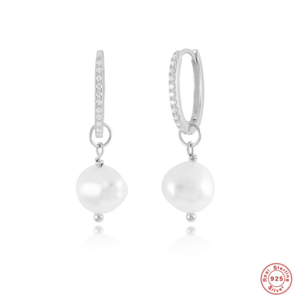 925 Silver Pavé Hoop Earrings with Pearls
