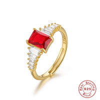 Gold-Plated Sterling Silver Red Stone Band Ring