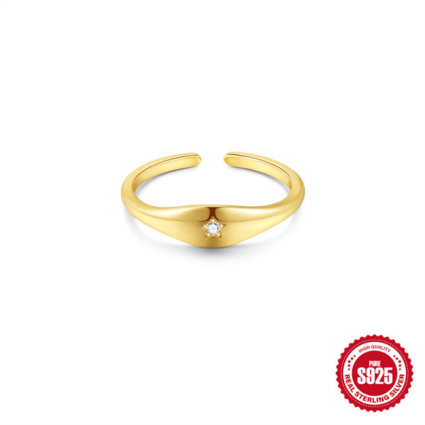 925 Silver Gold-Tone Star Adjustable Ring