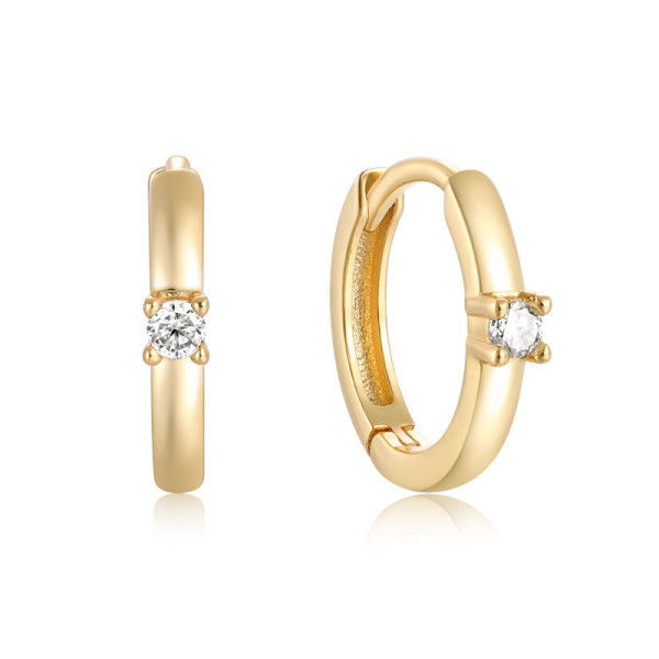 925 Silver Gold Huggie Earrings with Cubic Zirconia