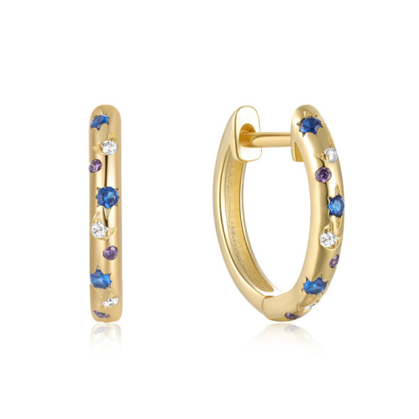 925 Silver Gold-Tone Multicolor Gemstone Hoops