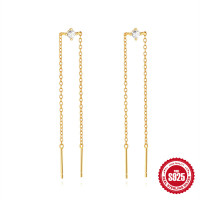 925 Silver Gold-Tone Minimalist Drop Earrings