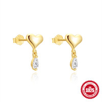 Gold-Finish Heart Drop Earrings with CZ
