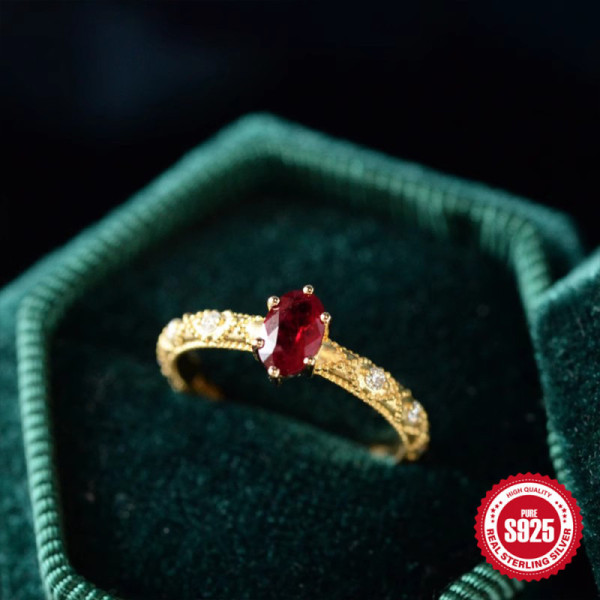 Gold-Finished Ruby Solitaire Ring
