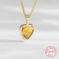 925 Silver Heart Citrine Pendant Necklace