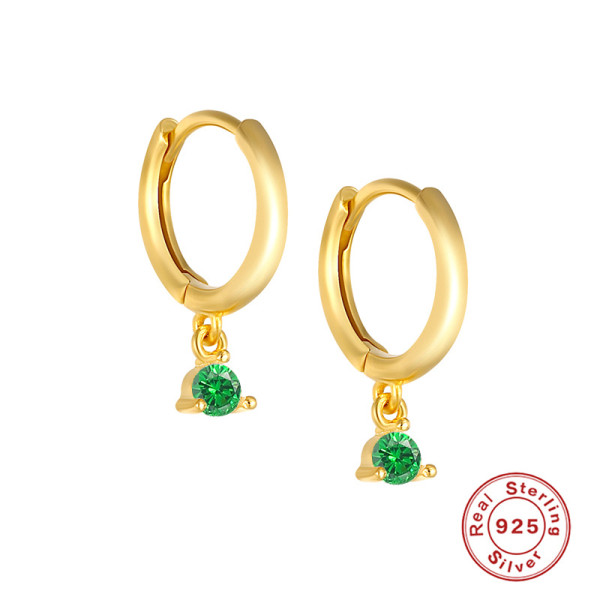 Gold-Plated Silver Huggie Earrings with Green Stone