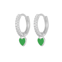 925 Silver Pavé Heart Charm Hoop Earrings