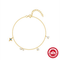 Gold-Plated Star Charm Bracelet with CZ