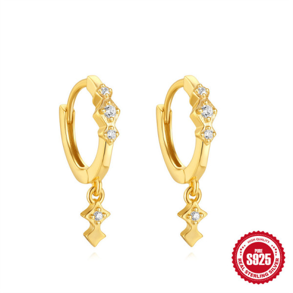 Gold-Plated Crystal Star Huggie Hoop Earrings