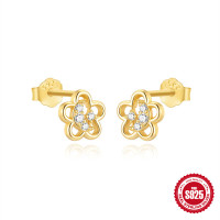 Gold-Tone Floral Stud Earrings with Cubic Zirconia