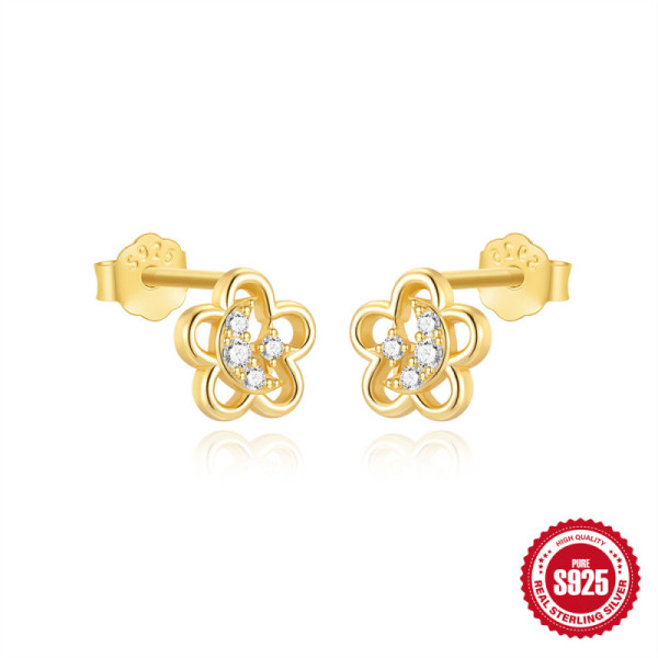 Gold-Tone Floral Stud Earrings with Cubic Zirconia