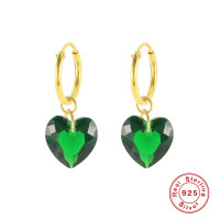 Gold Hoop Earrings with Green Heart Crystals