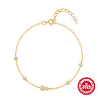 Gold-Yellow Station Bracelet with Cubic Zirconia