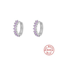 Sterling Silver Purple Stone Huggie Earrings