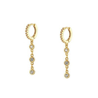 Gold-Tone Bezel-Set Huggie Drop Earrings