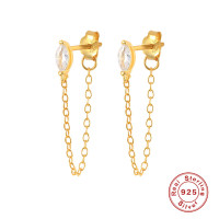 Gold-Plated CZ Chain Dangle Earrings