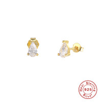 925 Silver Gold Prong Pear-Cut Stud Earrings