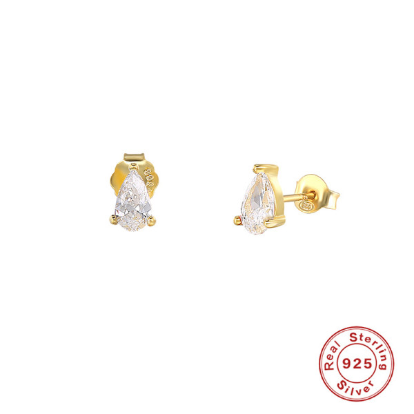 925 Silver Gold Prong Pear-Cut Stud Earrings