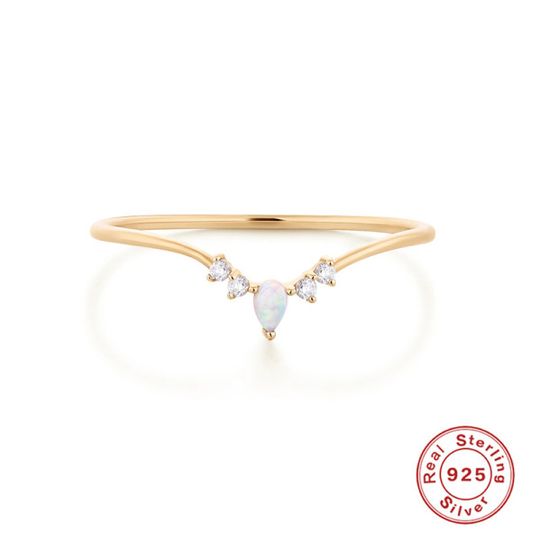 925 Silver Gold-Finish Opal Delicate Ring