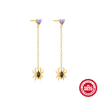 Gold Spider Motif Dangle Earrings