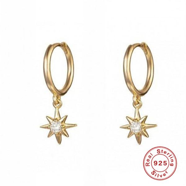 Gold Star Dangle Hoop Earrings