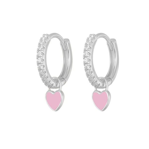 925 Silver Pavé Heart Charm Hoop Earrings