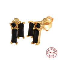 925 Silver Gold Onyx Stud Earrings