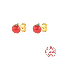 925 Silver Enamel Apple Stud Earrings